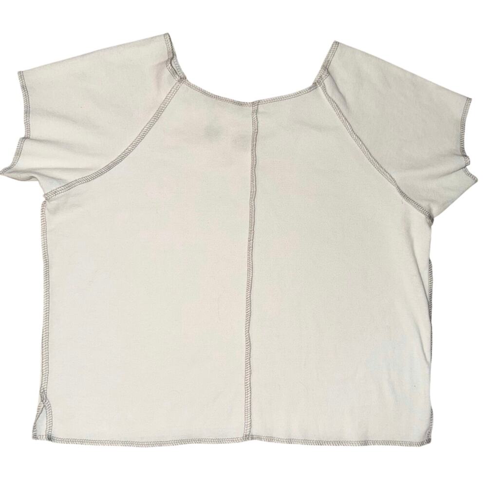 Vintage Fitigues Y2K Crop Top Cream Contrast Stitch Baby Tee Made in USA Small